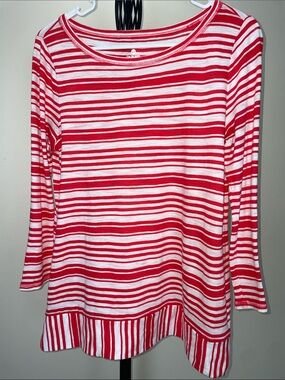 Talbots Red and White Striped Long-Sleeve Top